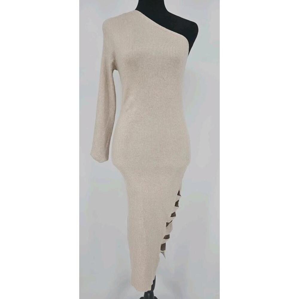 Love Always By FCT Sweater Dress Large Ribbed‎ Cut Out Side One Shoulder